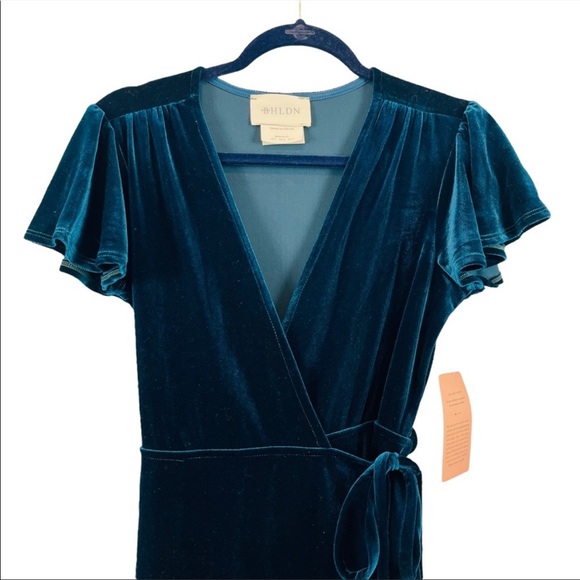 BHLDN from Anthropologie Velvet Wrap dress in emerald green - Picture 2 of 9